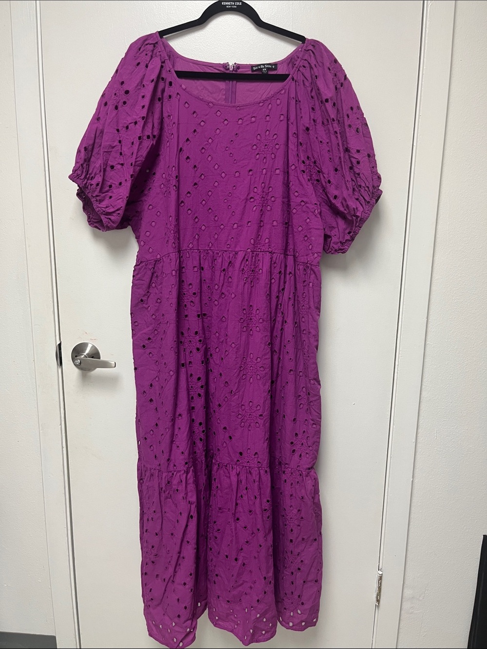 Purple Eyelet Maxi Dress with Puff Sleeves